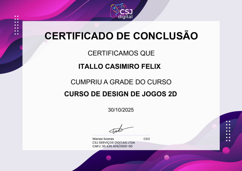 Certificado de design de jogos 2D