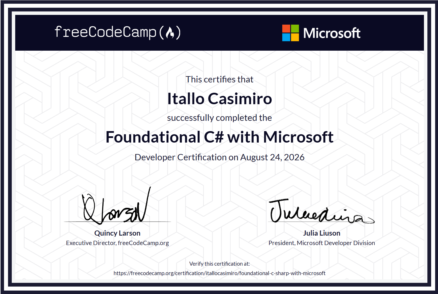 Certificado de C# da Microsoft